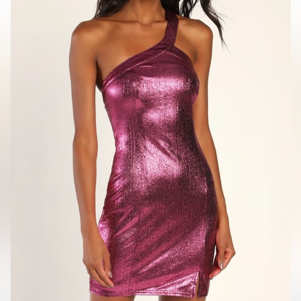 Pink one shoulder mini dress